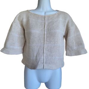 Vintage Carole Little Boho Classic Cropped Sweater Womens S Cream Long S…